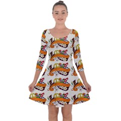Love And Flowers And Peace Fo All Hippies Quarter Sleeve Skater Dress by DinzDas