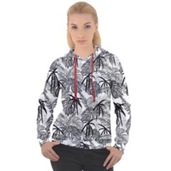 Black And White Leafs Pattern, Tropical Jungle, Nature Themed Women s Overhead Hoodie by Casemiro