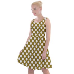 Gold Polka Dots Patterm, Retro Style Dotted Pattern, Classic White Circles Knee Length Skater Dress by Casemiro