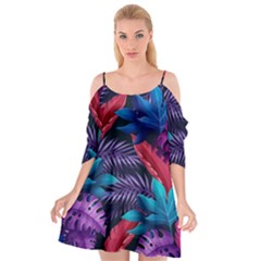 Background With Violet Blue Tropical Leaves Cutout Spaghetti Strap Chiffon Dress by Amaryn4rt