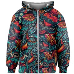 Vintage Tattoos Colorful Seamless Pattern Kids  Zipper Hoodie Without Drawstring by Amaryn4rt