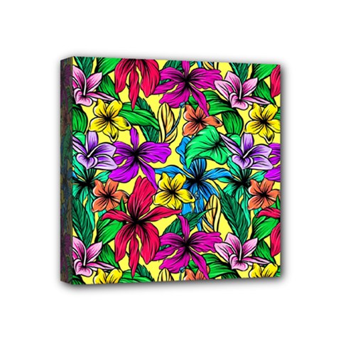 Hibiscus Flowers Pattern, Floral Theme, Rainbow Colors, Colorful Palette Mini Canvas 4  X 4  (stretched) by Casemiro
