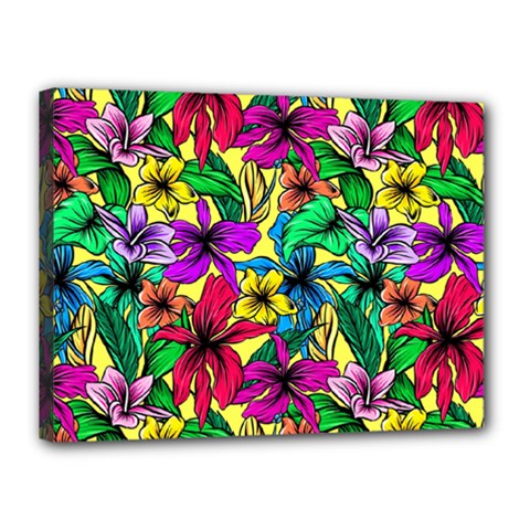 Hibiscus Flowers Pattern, Floral Theme, Rainbow Colors, Colorful Palette Canvas 16  X 12  (stretched) by Casemiro