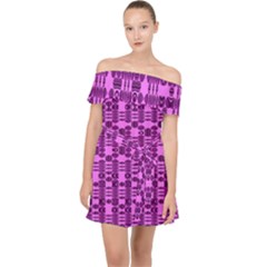 Digital Violet Off Shoulder Chiffon Dress by Sparkle