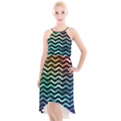 Digital Waves High-low Halter Chiffon Dress  by Sparkle