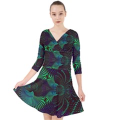 Fractal Flower Quarter Sleeve Front Wrap Dress by Sparkle