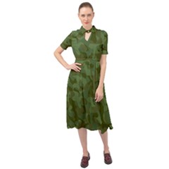 Green Army Camouflage Pattern Keyhole Neckline Chiffon Dress by SpinnyChairDesigns