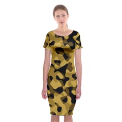 Black Yellow Brown Camouflage Pattern Classic Short Sleeve Midi Dress by SpinnyChairDesigns