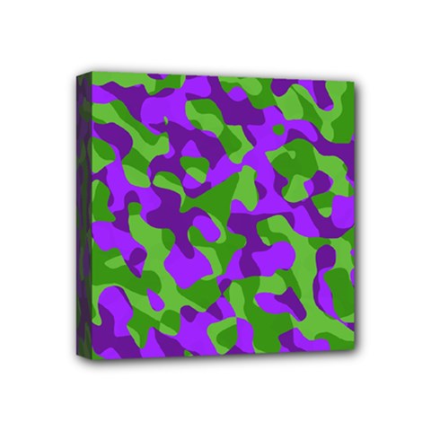 Purple And Green Camouflage Mini Canvas 4  X 4  (stretched) by SpinnyChairDesigns
