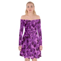Dark Purple Camouflage Pattern Off Shoulder Skater Dress by SpinnyChairDesigns