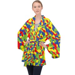 Colorful Rainbow Camouflage Pattern Long Sleeve Velvet Kimono  by SpinnyChairDesigns