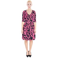 Black And Pink Camouflage Pattern Wrap Up Cocktail Dress by SpinnyChairDesigns