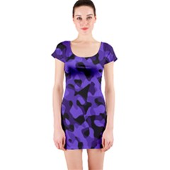 Purple Black Camouflage Pattern Short Sleeve Bodycon Dress by SpinnyChairDesigns