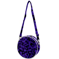 Purple Black Camouflage Pattern Crossbody Circle Bag by SpinnyChairDesigns
