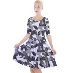 Grey And White Camouflage Pattern Quarter Sleeve A-line Dress by SpinnyChairDesigns