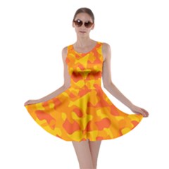 Orange And Yellow Camouflage Pattern Skater Dress by SpinnyChairDesigns