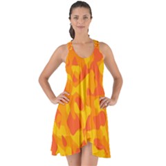 Orange And Yellow Camouflage Pattern Show Some Back Chiffon Dress by SpinnyChairDesigns