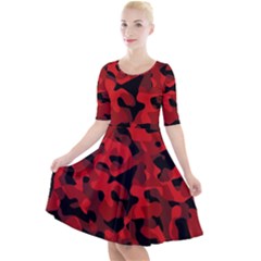 Red And Black Camouflage Pattern Quarter Sleeve A-line Dress by SpinnyChairDesigns