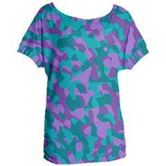 Purple And Teal Camouflage Pattern Women s Oversized Tee by SpinnyChairDesigns