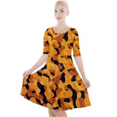 Orange And Black Camouflage Pattern Quarter Sleeve A-line Dress by SpinnyChairDesigns