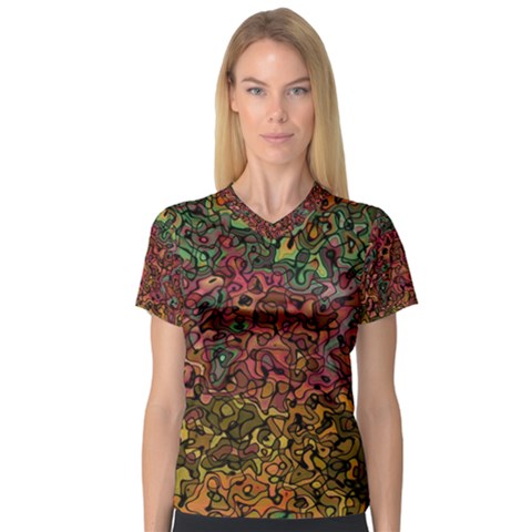 Stylish Fall Colors Camouflage V-neck Sport Mesh Tee by SpinnyChairDesigns