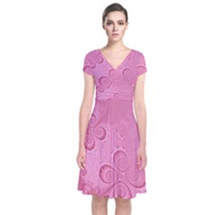 Pink Intricate Swirls Pattern Short Sleeve Front Wrap Dress by SpinnyChairDesigns
