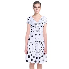 Abstract Black And White Polka Dots Short Sleeve Front Wrap Dress by SpinnyChairDesigns