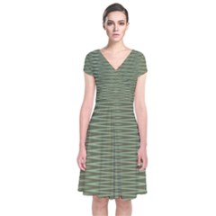 Chive And Olive Stripes Pattern Short Sleeve Front Wrap Dress by SpinnyChairDesigns