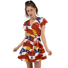 Flage Save Usa Corona Flutter Sleeve Wrap Dress by HermanTelo