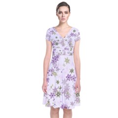 Purple Wildflower Print Short Sleeve Front Wrap Dress by SpinnyChairDesigns