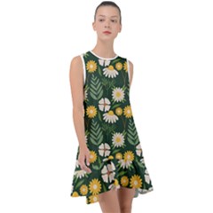 Flower Green Pattern Floral Frill Swing Dress by Alisyart