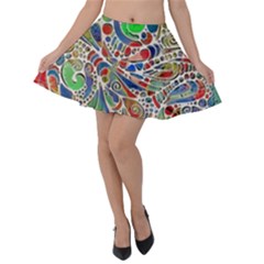 Pop Art - Spirals World 1 Velvet Skater Skirt by EDDArt