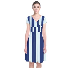 Navy In Vertical Stripes Short Sleeve Front Wrap Dress by Janetaudreywilson