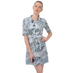 Nature Blue Pattern Belted Shirt Dress by Abe731