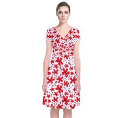 Red Flowers Short Sleeve Front Wrap Dress by CuteKingdom