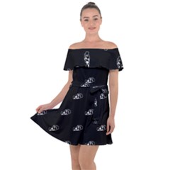 Formula One Black And White Graphic Pattern Off Shoulder Velour Dress by dflcprintsclothing
