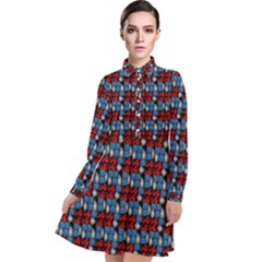 Red And Blue Long Sleeve Chiffon Shirt Dress by Sparkle