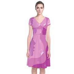 Online Woman Beauty Purple Short Sleeve Front Wrap Dress by Mariart