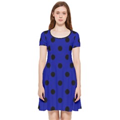 Large Black Polka Dots On Admiral Blue - Inside Out Cap Sleeve Dress by FashionLane