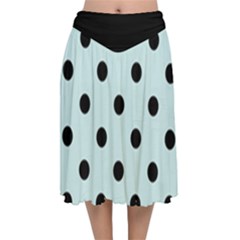 Large Black Polka Dots On Pale Blue - Velvet Flared Midi Skirt by FashionLane
