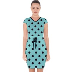 Large Black Polka Dots On Tiffany Blue - Capsleeve Drawstring Dress  by FashionLane
