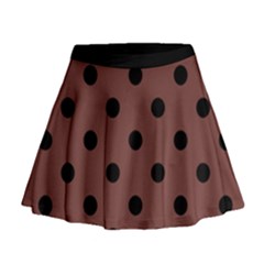 Large Black Polka Dots On Bole Brown - Mini Flare Skirt by FashionLane
