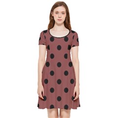 Large Black Polka Dots On Brandy Brown - Inside Out Cap Sleeve Dress by FashionLane