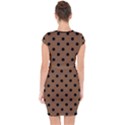 Large Black Polka Dots On Brown Bear - Capsleeve Drawstring Dress  View2