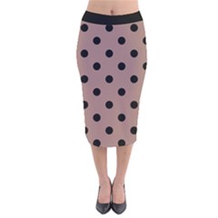 Large Black Polka Dots On Burnished Brown - Velvet Midi Pencil Skirt by FashionLane