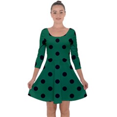 Large Black Polka Dots On Cadmium Green - Quarter Sleeve Skater Dress by FashionLane