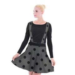 Large Black Polka Dots On Beluga Grey - Suspender Skater Skirt by FashionLane