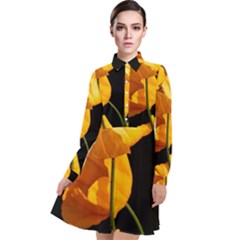 Yellow Poppies Long Sleeve Chiffon Shirt Dress by Audy
