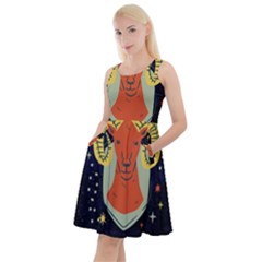 Zodiak Aries Horoscope Sign Star Knee Length Skater Dress With Pockets by Alisyart