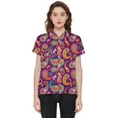 Paisley Purple Short Sleeve Pocket Shirt by designsbymallika
